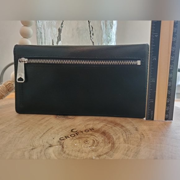 Lauren Ralph Lauren Crosshatch Leather Slim Snap Wallet Clutch Black - Picture 4 of 6